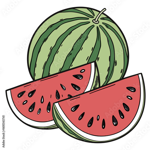 Juicy watermelon slices bright red and green fruit