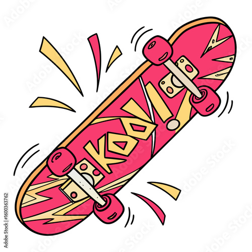 Pink skateboard with yellow graffiti style lightning bolts vector