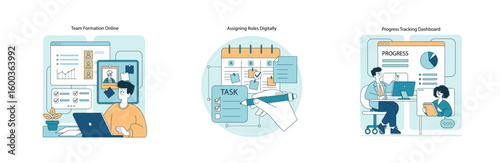 Team Management and Progress Tracking Vector Illustration
