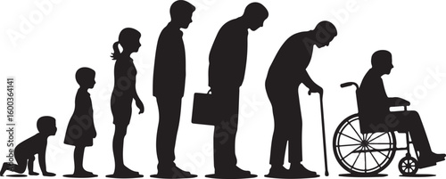 Human Life Stages Silhouette Progression from Infant to Wheelchair User