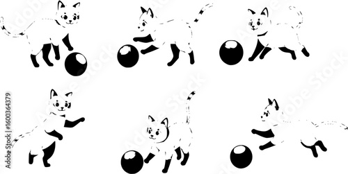 vector cat playing with ball on white background .Generative AI
