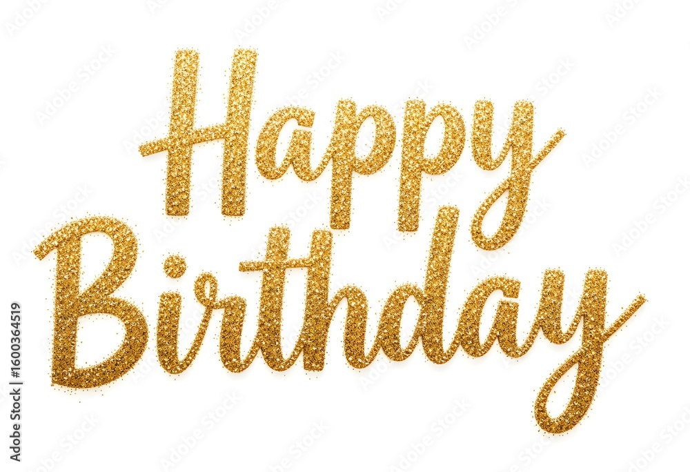 Fototapeta premium Elegant Happy Birthday Text: Golden Glitter Typography for Festive Greetings & Celebrations