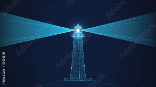 Guiding Light: An ethereal digital rendering of a lighthouse stands tall, its beam of light cutting through the darkness, representing guidance and safety.