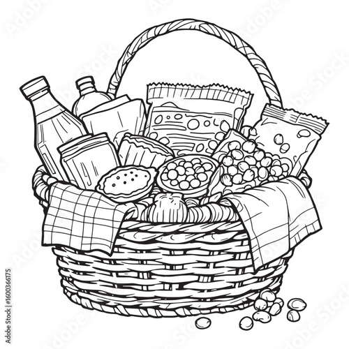 Foodstuff for donation line art helping hands feed hungry