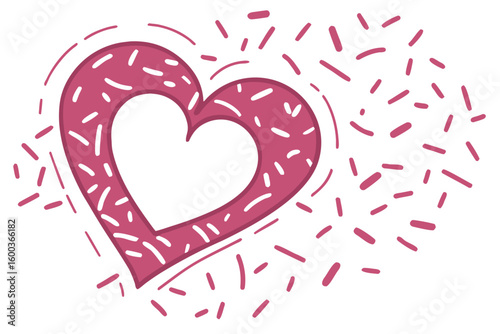 Heart shape vector pink confetti splash with white heart hole