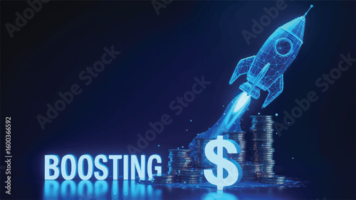 Financial Rocket Launch: A futuristic depiction of a rocket soaring upwards, representing financial growth and investment success. The artwork symbolizes ambition and progress.