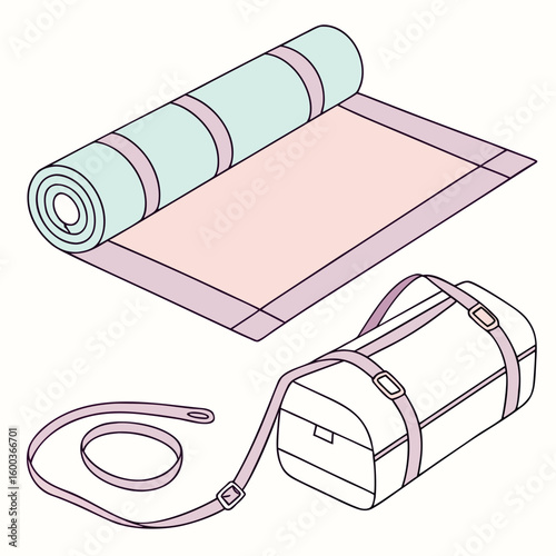 Pastel yoga mat and duffel bag rolled up pastel colors