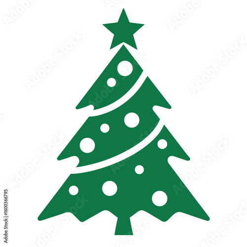 A striking silhouette Christmas tree in solid green, adorned with pristine white snow, capturing winter's serene beauty.
