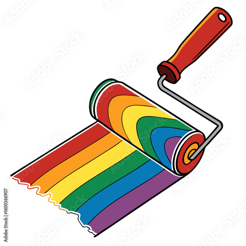 Rainbow paint roller applying colorful stripes colors home improvement