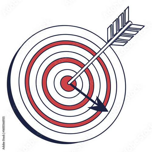 Red and blue arrow hitting bullseye target dartboard success