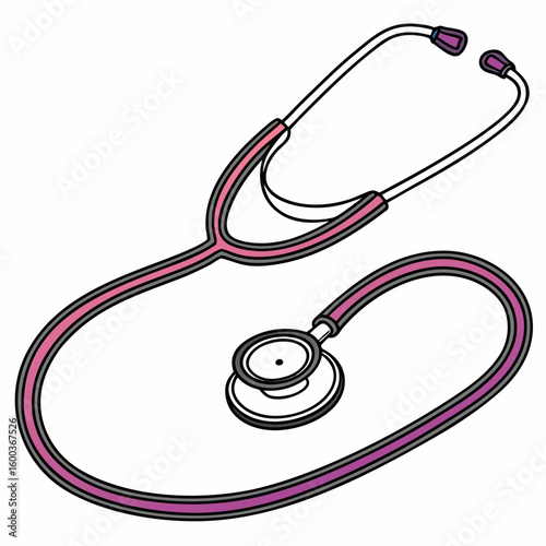 Pink and purple stethoscope with black outline medical