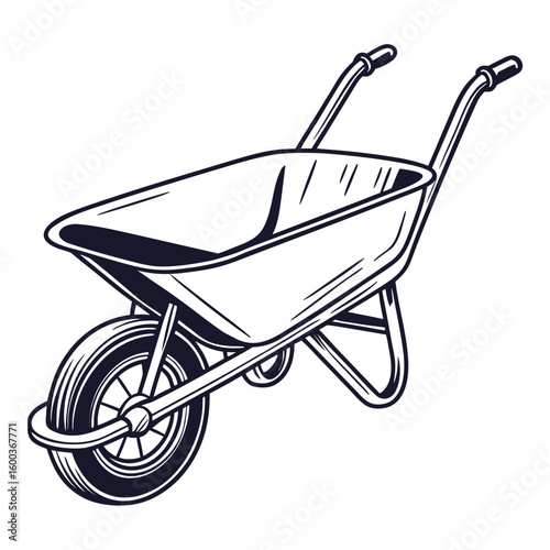 Single wheelbarrow with dark outline construction transport