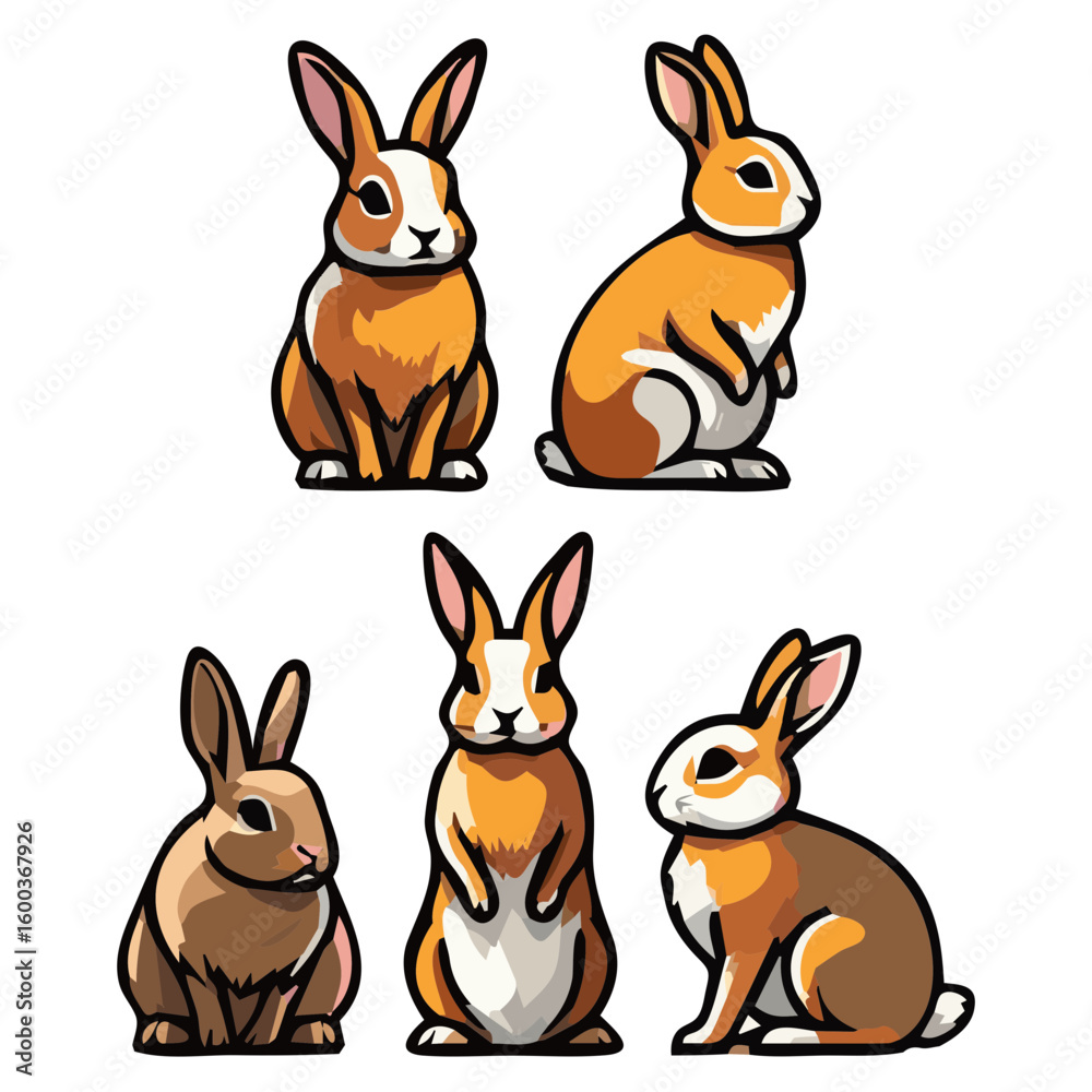 Fototapeta premium vector illustration of a set of rabbits