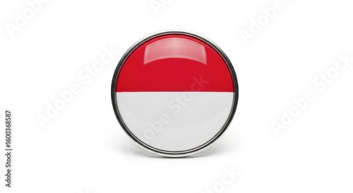 A glossy, round button or badge featuring the national flag of Indonesia, with a silver metal frame, isolated on a white background. Free Download A glossy, round button or badge featuring the national flag of Indonesia, with a silver metal frame, isolated on a white background. - GFXLoad