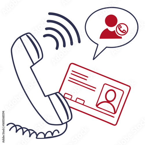 Telephone handset with contact card and speech bubble vector