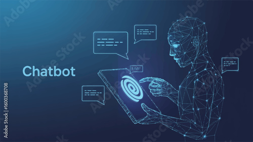 Chatbot and Digital Interface: A captivating illustration showcasing an advanced AI chatbot system, interacting with a digital interface and user interface, surrounded by technological elements.