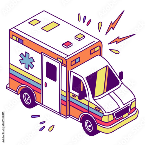 Vibrant ambulance van with star of life emergency vehicle medical transport