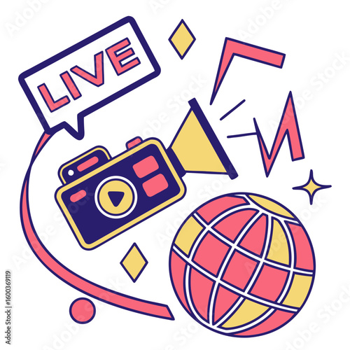 Vibrant live broadcast camera broadcasting globe live streaming media
