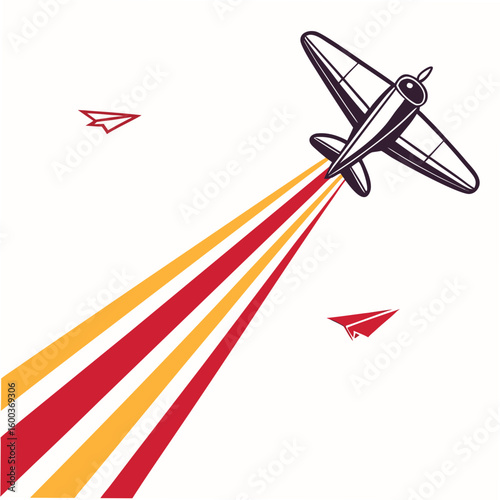 Vintage airplane with red and yellow streaks travel speed