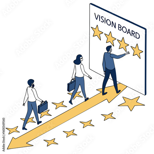 Team members walking towards vision board business