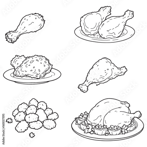 Fried chicken cler vision line art mouthwatering crispy treat