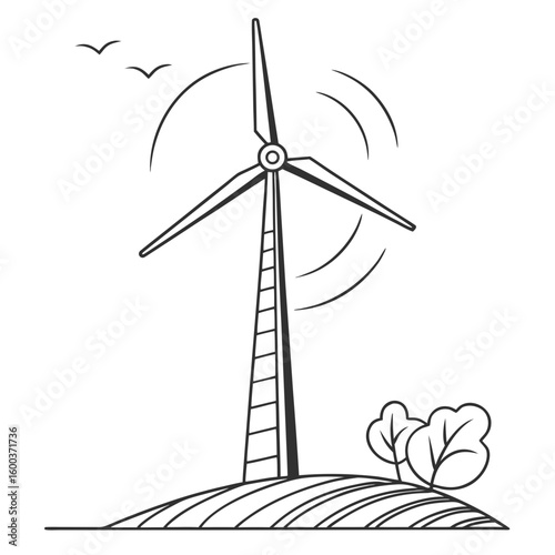 Wind turbine generating clean energy in a field renewable energy