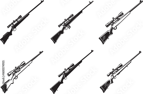 Vector Set of Bolt-Action Sniper Rifles – Stylized Gun Silhouette Collection