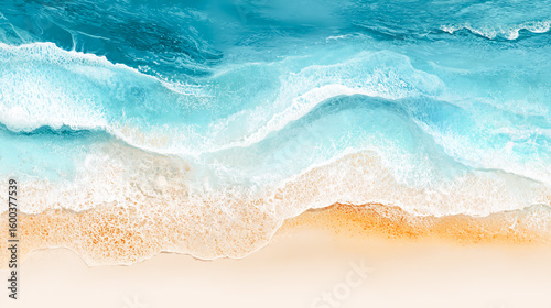 Fototapeta Naklejka Na Ścianę i Meble -  Abstract beach and ocean waves on a white background, top view. Minimalist style. Beautiful seascape, isolated on a pastel background