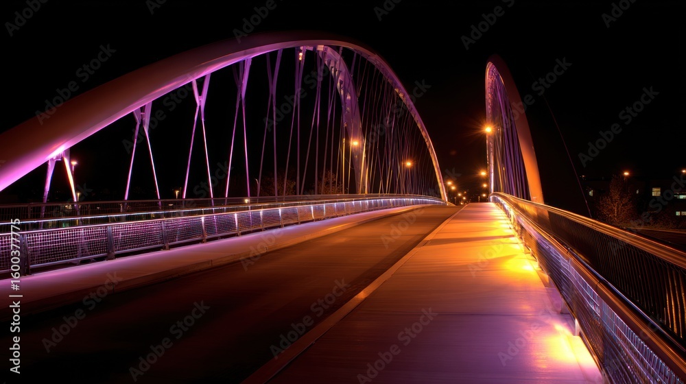 Fototapeta premium Illuminated arch bridge at night