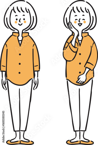 若い女性のイラスト 　全身（オレンジ）ベクター

