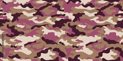Brown pink camouflage pattern for clothing design. Vector camouflage military pattern