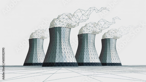 Industrial emissions: A conceptual visualization of industrial chimneys billowing smoke, representing the processes and consequences of factories.