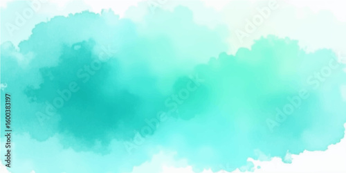 Abstract hand-painted watercolor background with a fluffy blue and white cloudscape