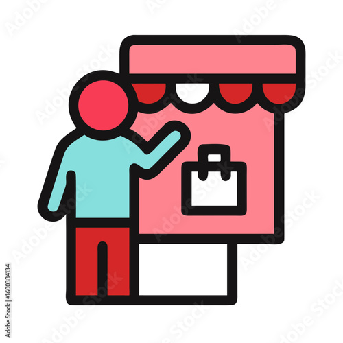llustration of a store with three connected shopping baskets below, concept image
