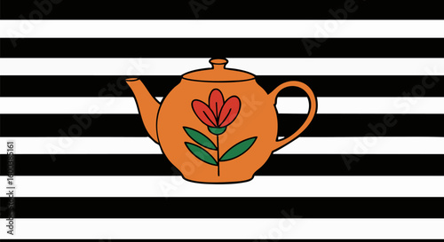 Artistic Teapot and Stripes Illustration