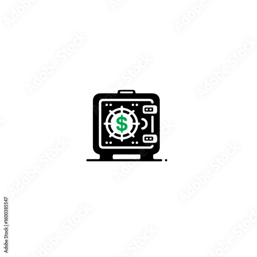 Illustration of a black safe with a green dollar sign in the center target