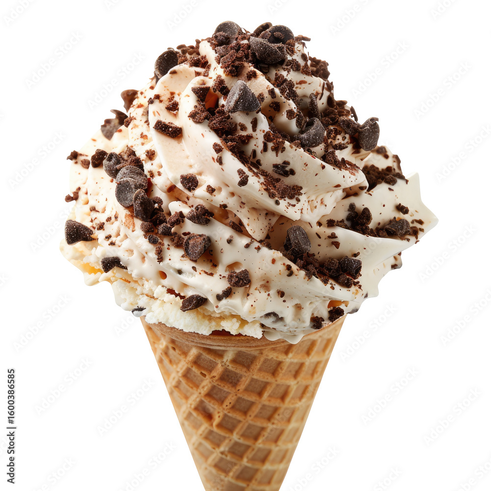Whipped ice cream cone topped with chocolate chips Whipped ice cream cone topped with chocolate chips