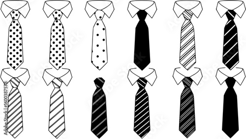 Sixteen drawings of a business tie on a white mens shirt
