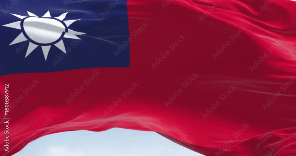 Close-up of Taiwan flag waving in the wind