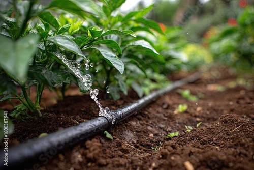 Leaking irrigation pipe in a garden bed