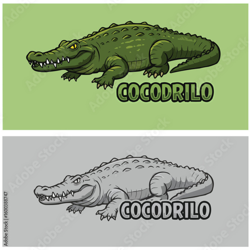 Cartoon crocodile illustration with the word 'COCODRILO'.