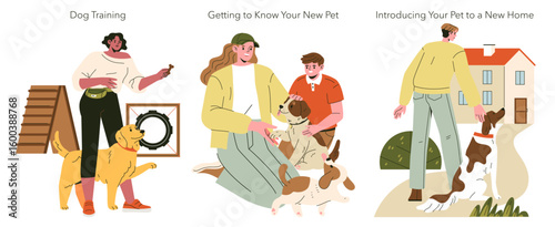 Vector Illustration of Dog Training and Pet Introduction