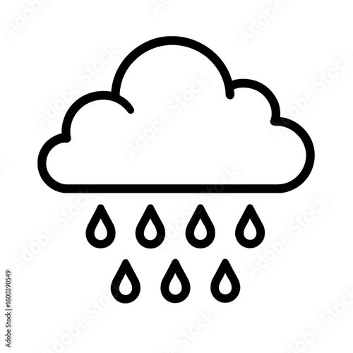 Simple Rain Cloud Line Icon - Essential Weather Symbol for Forecasts and Rainy Day Themes