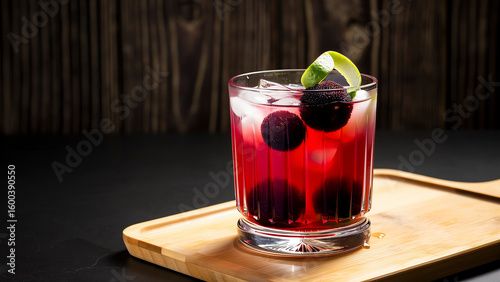 A cup of bayberry juice Chinese-style creative scene commercial photography