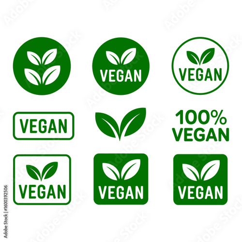  Vegan Certified Organic Plant-Based Leaf Icon Set