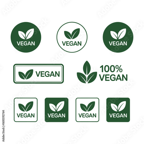 Vegan food icon set badge sign. Bio, Ecology, Organic logos and badges, label, tag. Green leaf on white background. Vector illustration. 