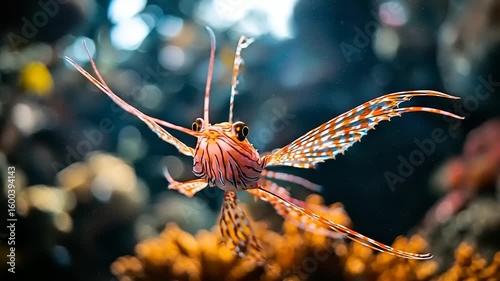 Close-up of a lionfish in an aquarium.
