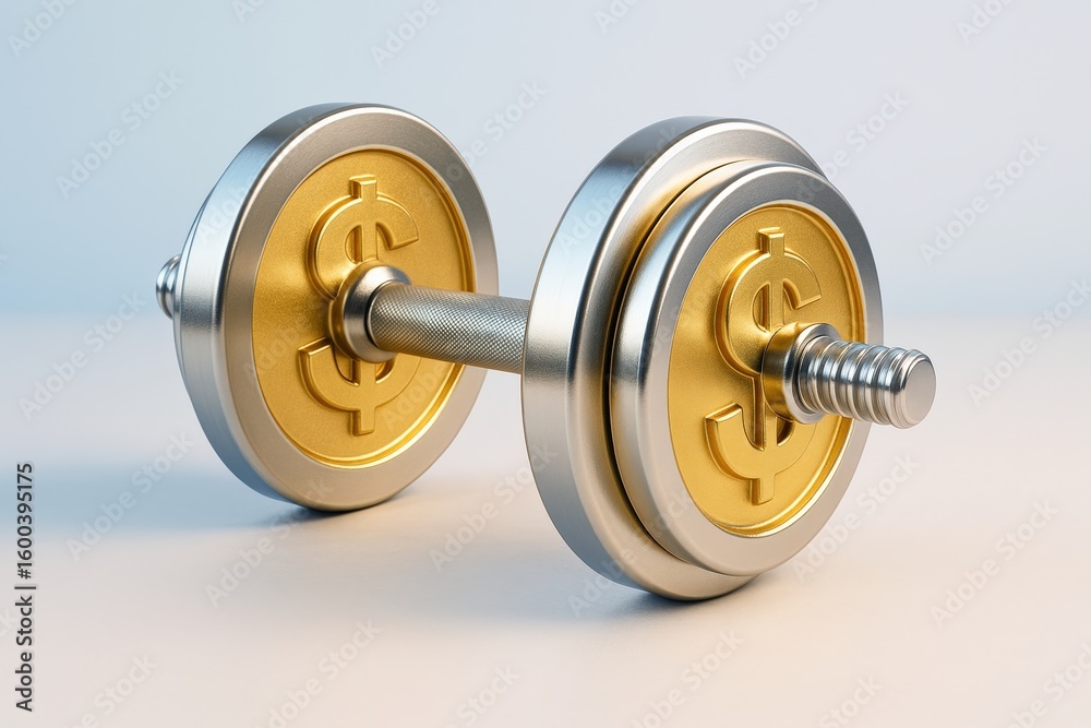 Luxurious Gold Dumbbell Symbolizes Financial Fitness, representing prosperity and wealth through exercise, perfect for business and investment growth. Luxurious Gold Dumbbell Symbolizes Financial Fitness, representing prosperity and wealth through exercise, perfect for business and investment growth.