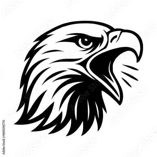 Roaring Eagle Head Black and White Mascot - Bold Bird Vector