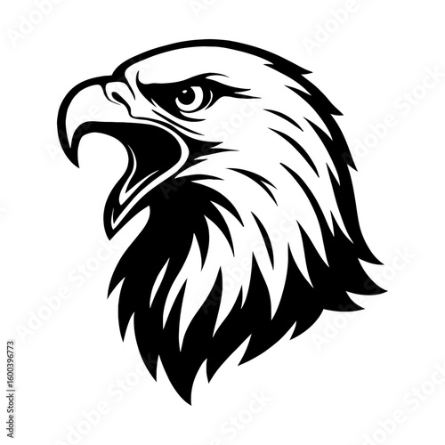 Screaming Eagle Head Black and White Mascot - Aggressive Bird Vector